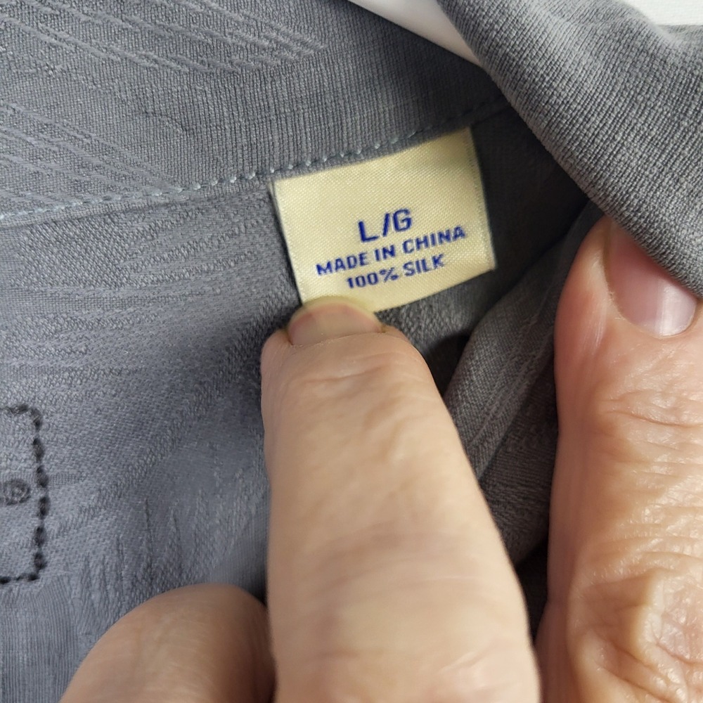 Tommy Bahama Original Fit 100% Silk Camp Shirt Lrge Gray Palm Jacquard Button Up - Picture 4 of 10